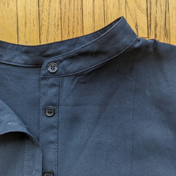 Navy Blouse with Band-style Collar - Picture 2 of 3